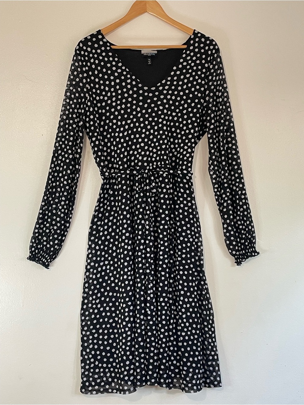 Allison Brittney Black Polka Dot Long Sleeve Midi Dress 1X